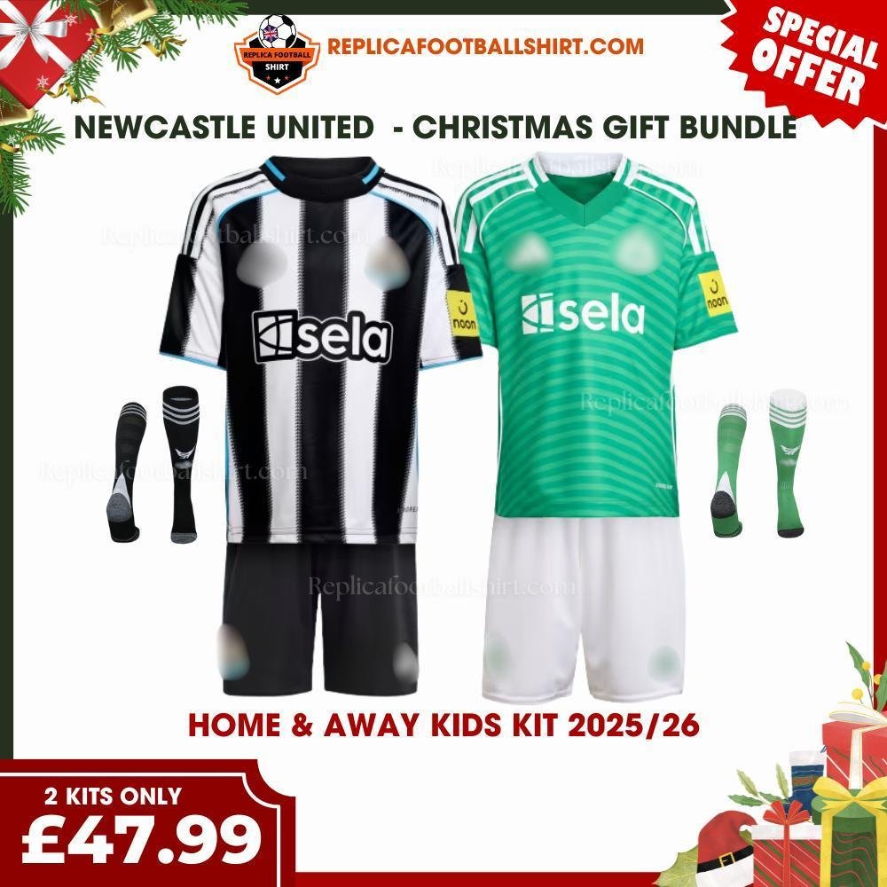 Newcastle FC 2025-26 Christmas Gift Bundle – Home & Away Replica Football Kit