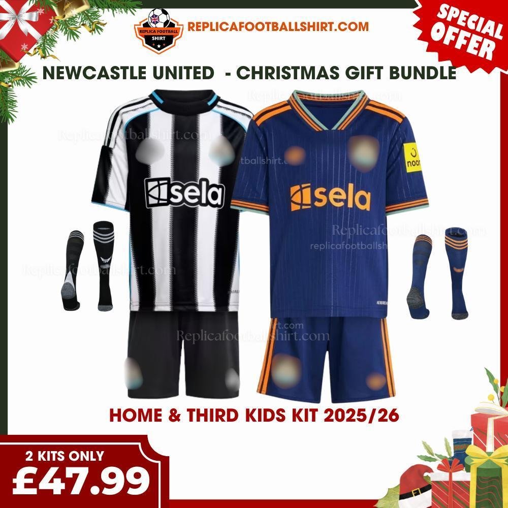 Newcastle FC 2025-26 Christmas Gift Bundle – Home & Third Replica Football Kit
