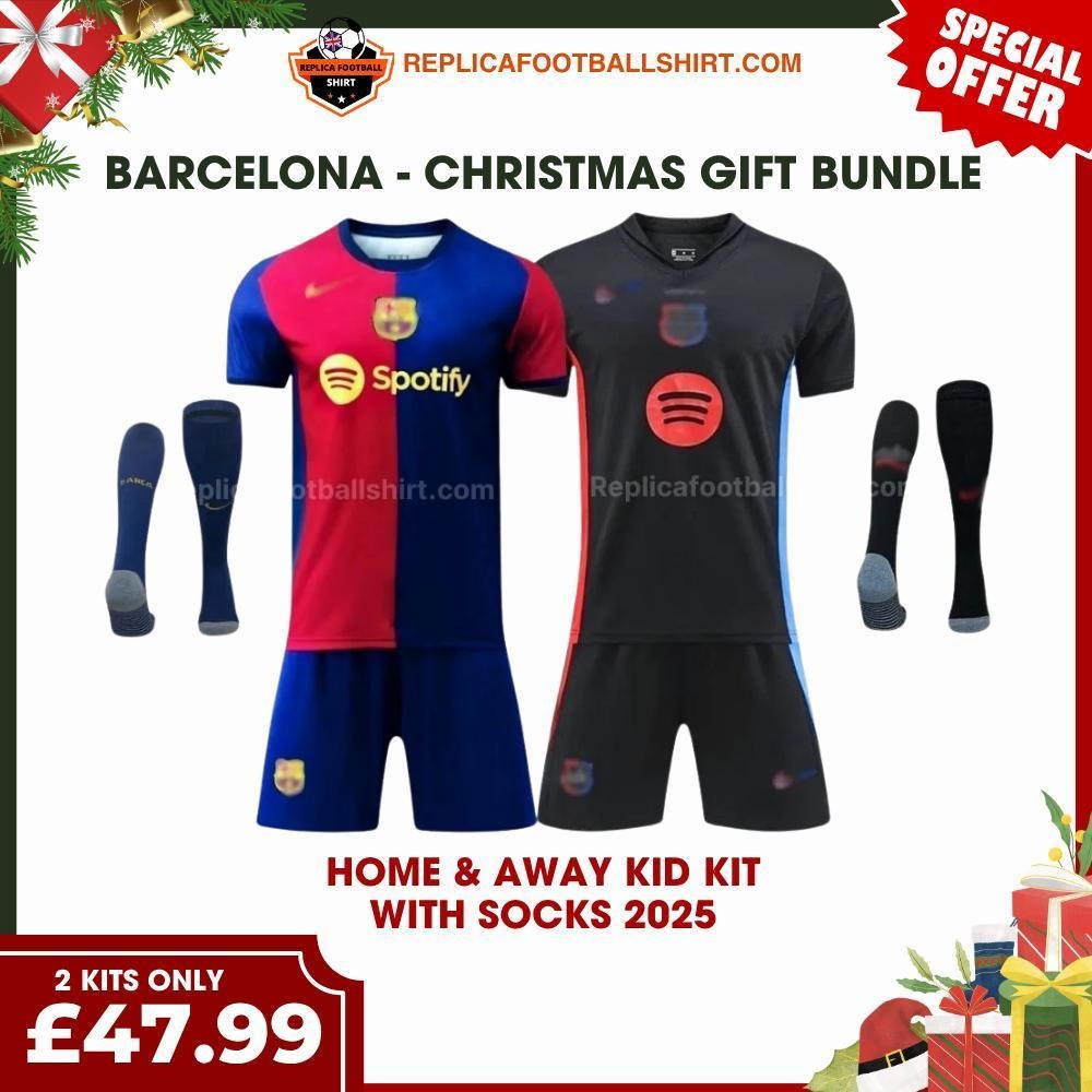 RFS Barcelona FC 2024_25 Christmas Gift Bundle – Home & Away Replica Football Kit