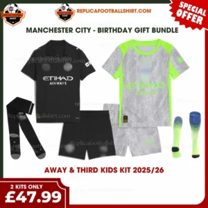 Manchester City 2025/26 Gift Bundle – Away and Third Fan-Version Kids Football Kits (With Socks)