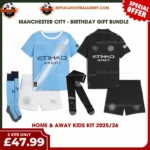 Manchester City 2025/26 Gift Bundle – Home and Away Fan-Version Kids Football Kits (With Socks)