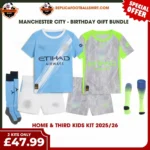 Manchester City 2025/26 Gift Bundle – Home and Third Fan-Version Kids Football Kits (With Socks)