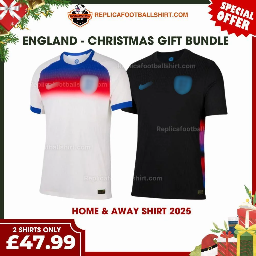 England FC 2025/26 Christmas Gift Pack – Home & Away Replica Football Shirt - Blur