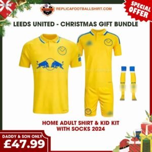 RFS Leeds United FC 2024_25 Christmas Gift Bundle – Home Dad & Son Replica Football Shirt & Kit