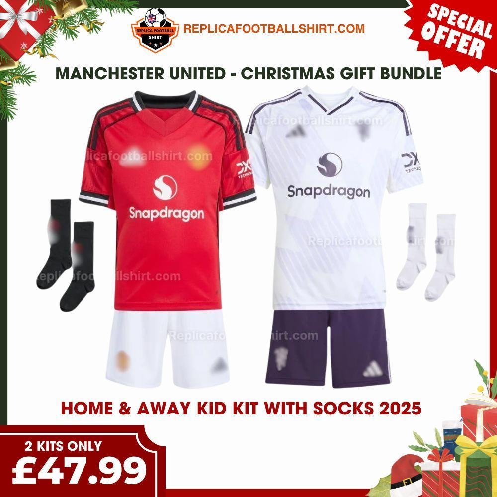 RFS Manchester United FC 2025_26 Christmas Gift Bundle – Home & Away Replica Football Kit