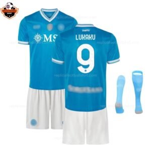SSC Napoli Home Kid Replica Football Kit 2025/26 LUKAKU 9 Printed - Over view - Blur