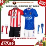 Sunderland 2025/26 Gift Bundle – Home and Away Fan-Version Kids Football Kits (With Socks)