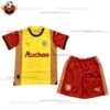 RC Lens Home Kid Replica Football Kit 2023/24 - Front view - Blur