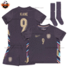 England Away Kid Replica Football Kit 2024 KANE 9 Printed - over view - blur