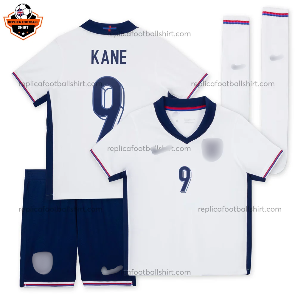 England Home Kid Replica Football Kit 2024 KANE 9 Printed - Front view - Blur