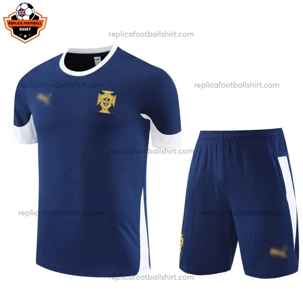 Portugal Navy Blue Pre Match Kid Replica Football Kit 2025/26 - Front view - Blur