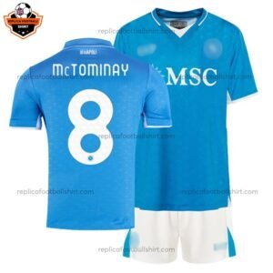 SSC Napoli Home Kid Replica Football Kit 2024/25 McTOMINAY 8 Printed - Over view - Blur