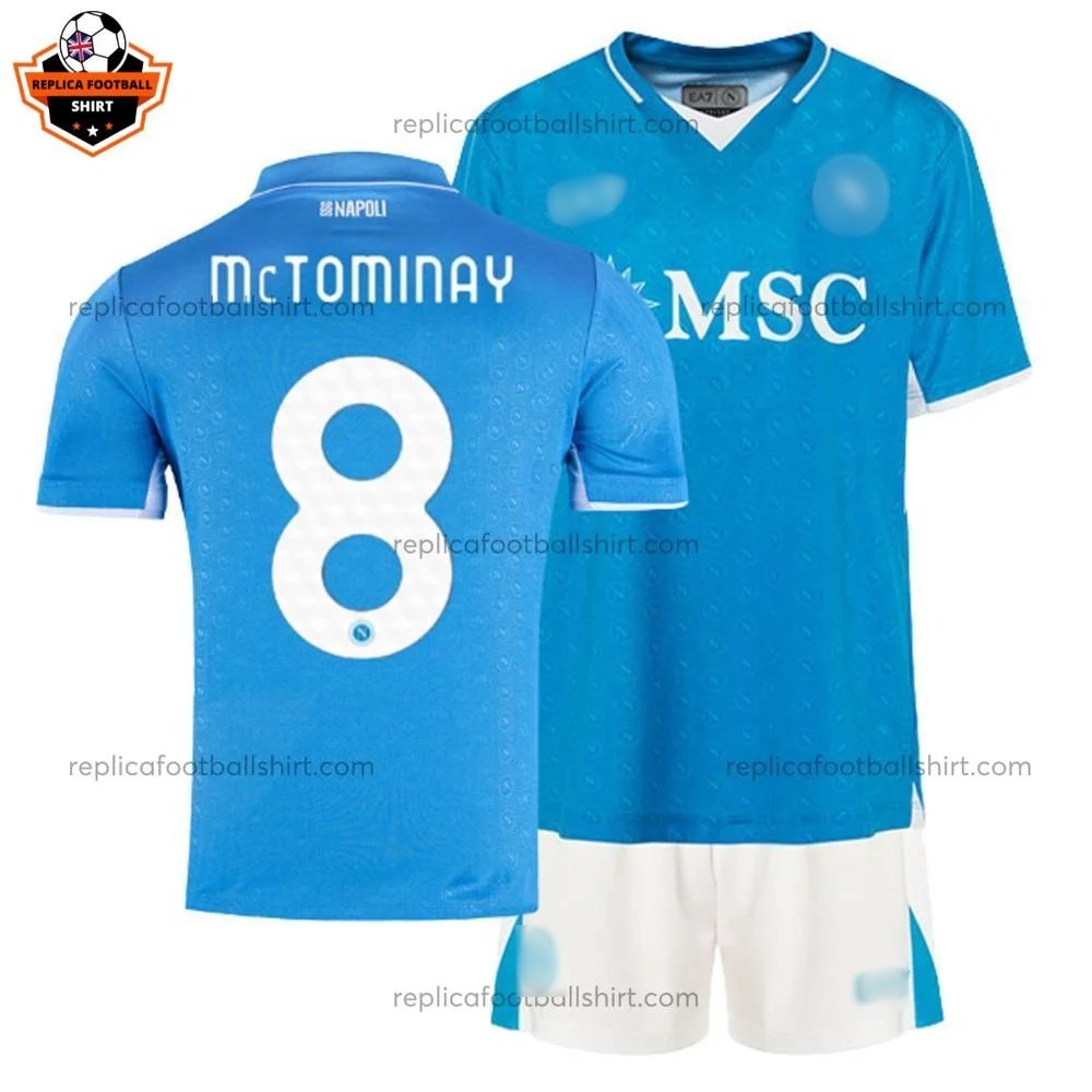 SSC Napoli Home Kid Replica Football Kit 2024/25 McTOMINAY 8 Printed - Over view - Blur