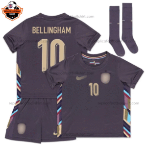 England Away Kid Replica Football Kit 2024 BELLINGHAM 10 Printed - Over view - Blur