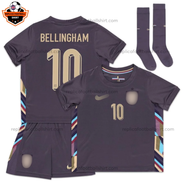 England Away Kid Replica Football Kit 2024 BELLINGHAM 10 Printed