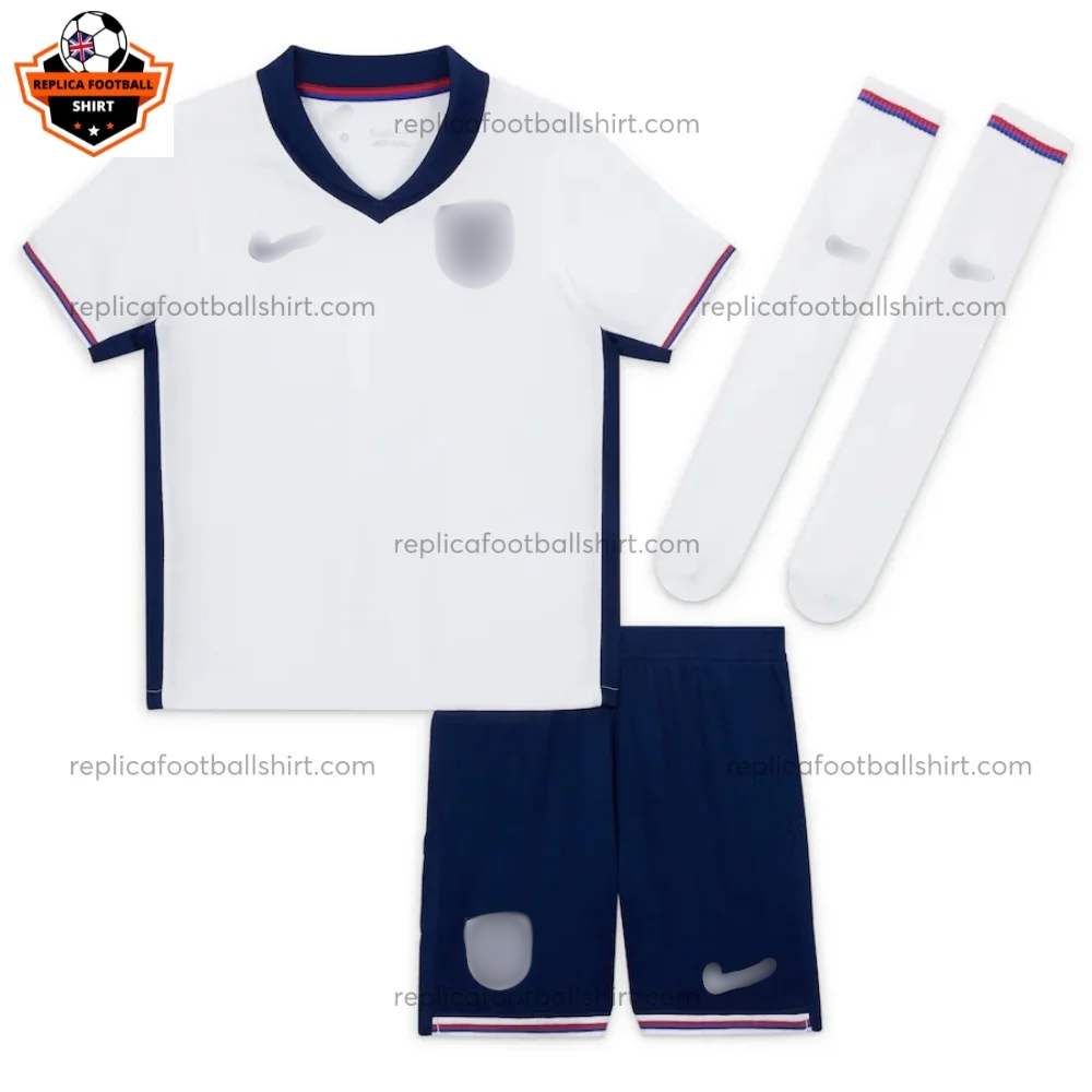 England Home Kid Replica Football Kit 2024/25 - front view - blur