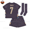 England Away Kid Replica Football Kit 2024 SAKA 7 Printed - Back view - Blur