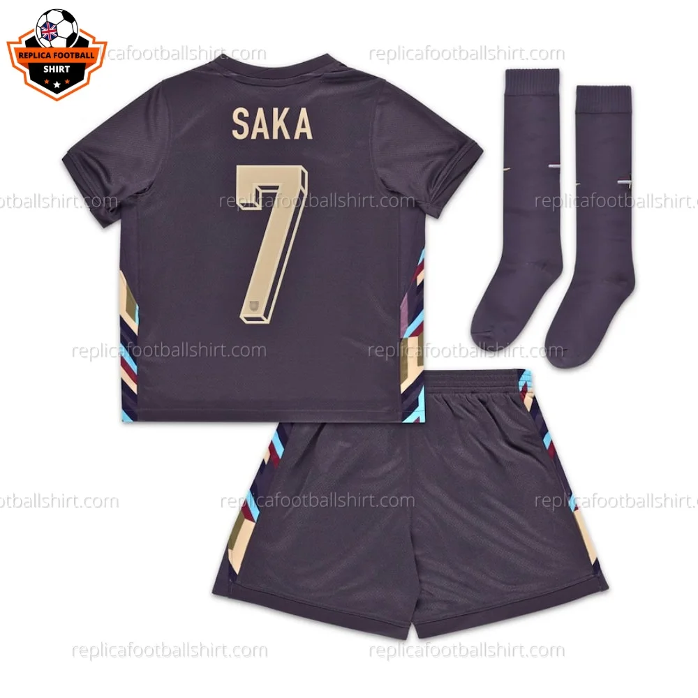 England Away Kid Replica Football Kit 2024 SAKA 7 Printed - Back view - Blur