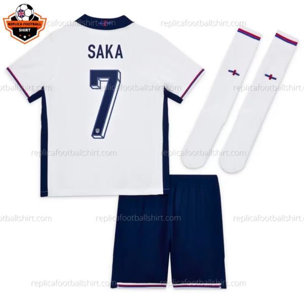 England Home Kid Replica Football Kit 2024 SAKA 7 Printed