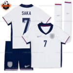 England Home Kid Replica Football Kit 2024 SAKA 7 Printed