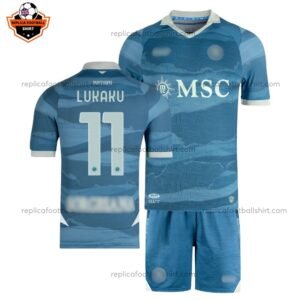 SSC Napoli Limited Edition Kid Replica Football Kit 2024/25 LUKAKU 11 Printed - over view - blur