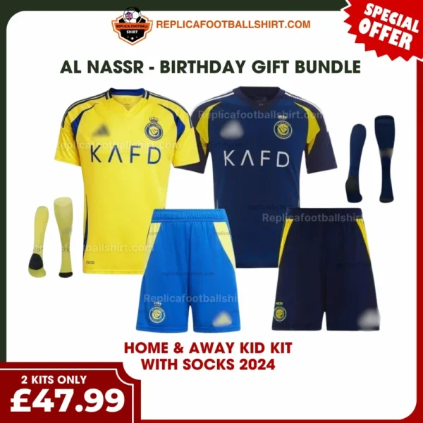 Al Nassr 2024/25 Gift Bundle – Home and Away Fan-Version Kids Football Kits