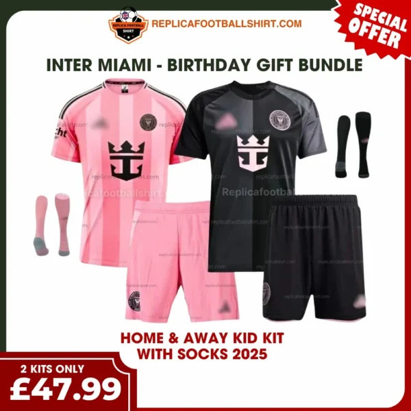 Inter Miami 2025/26 Gift Bundle – Home and Away Fan-Version Kids Football Kits (With Socks)