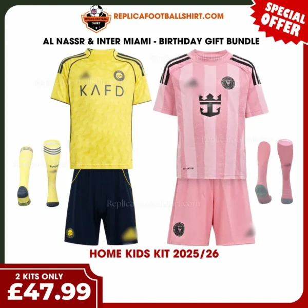 Inter Miami and Al Nassr FC 2025/26 Gift Bundle – Home Fan-Version Kids Football Kits (With Socks)