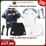 Leeds United 2025/26 Gift Bundle – Home and Third Fan-Version Kids Football Kits (With Socks)