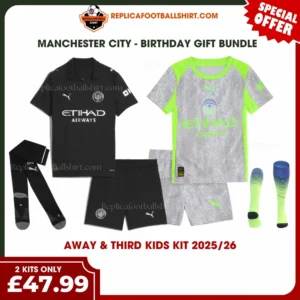 Manchester City 2025/26 Gift Bundle – Away and Third Fan-Version Kids Football Kits (With Socks)