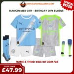 Manchester City 2025/26 Gift Bundle – Home and Third Fan-Version Kids Football Kits (With Socks)