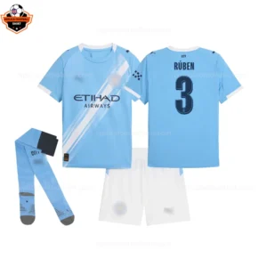 Manchester City Home Kid Replica Football Kit 25/26 RÚBEN 3 Printed