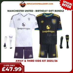 Manchester United 2025/26 Gift Bundle – Away and Third Fan-Version Kids Football Kits (With Socks)