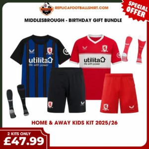 Middlesbrough 2025/26 Gift Bundle – Home and Away Fan-Version Kids Football Kits (With Socks)