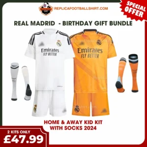 Real Madrid 2024/25 Gift Bundle – Home and Away Fan-Version Kids Football Kits