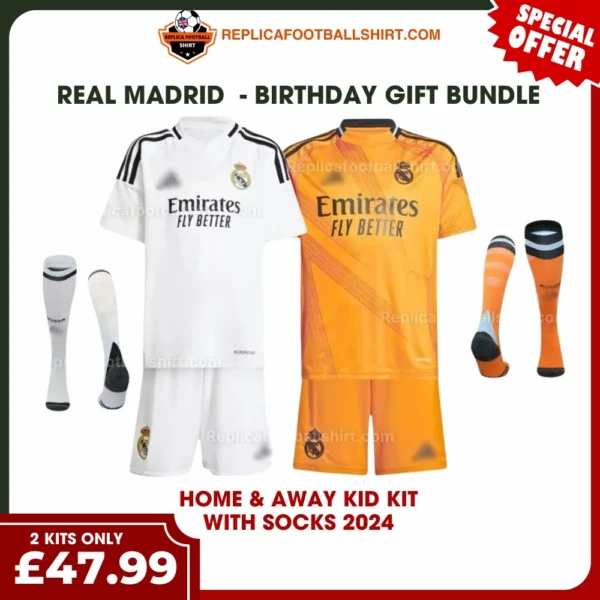Real Madrid 2024/25 Gift Bundle – Home and Away Fan-Version Kids Football Kits