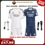 Real Madrid 2025/26 Gift Bundle – Home and Away Fan-Version Kids Football Kits (With Socks)