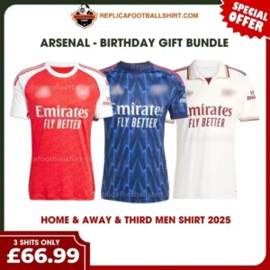 Arsenal 2025/26 Gift Bundle – Home and Away and Third Fan-Version Men Football Shirts - Front view