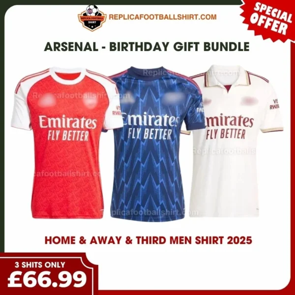 Arsenal 2025/26 Gift Bundle – Home and Away and Third Fan-Version Men Football Shirts