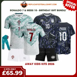 Portugal and Argentina FC World Cup 2026 Gift Bundle – Away Fan-Version Kids Football Kits – RONALDO 7 and MESSI 10