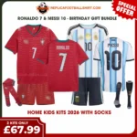Portugal and Argentina World Cup 2026 Gift Bundle – Home Fan-Version Kids Football Kits – RONALDO 7 and MESSI 10 (With Socks)