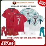 Portugal World Cup 2026 Gift Bundle – Home and Away Fan-Version Kids Football Kits – RONALDO 7 (With Socks)