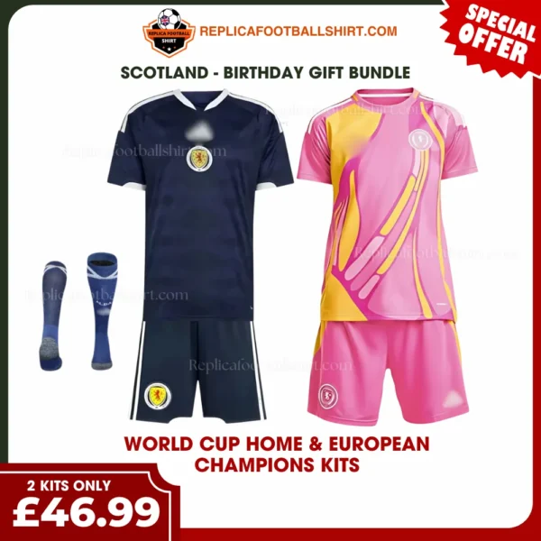 Scotland World Cup 2026 Gift Bundle – Home and European Champions Fan-Version Kids Football Kits
