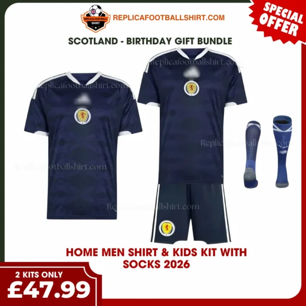 Scotland World Cup 2026 Gift Bundle - Home Dad Shirt and Son Kit Fan-Version