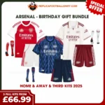 Arsenal 2025/26 Gift Bundle – Home and Away and Third Fan-Version Kids Football Kits (With Socks)