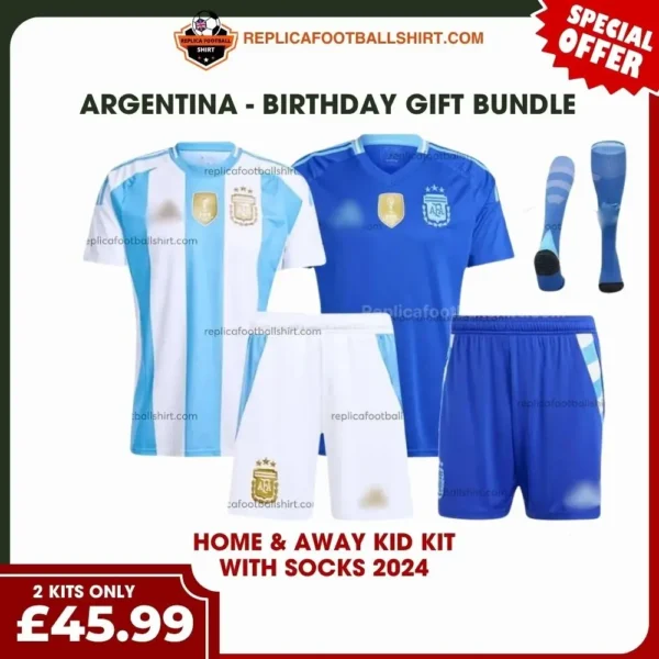 Argentina 2025 Gift Bundle – Home and Away Fan-Version Kids Football Kits