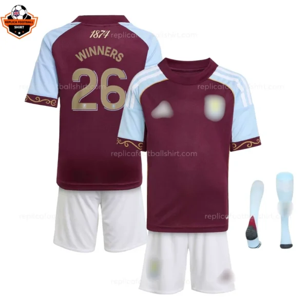 Aston Villa Home UEFA Europa League Winners Kid Replica Football Kit 2025/26