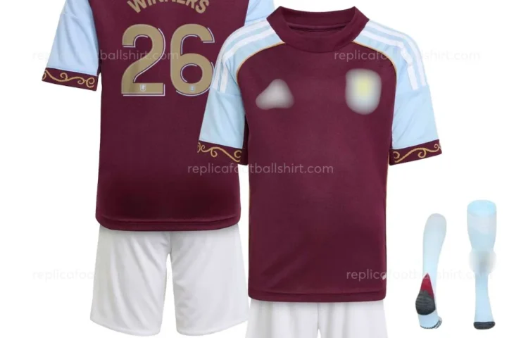 Aston Villa Home UEFA Europa League Winners Kid Replica Kit 2025/26 - Over view