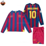 Retro Barcelona RONALDINHO 10 Reissue Kid Replica Football Kit 2005/06 Long Sleeve