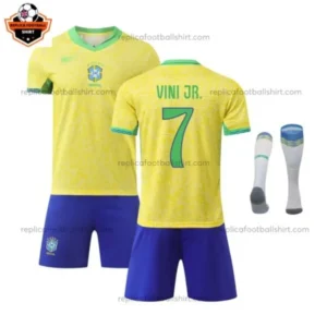 Brazil Home Kid Replica Football Kit 2024 VINI JR. 7 Printed